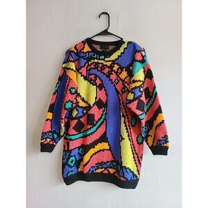 Vintage women's men's medium/large sweater wool blend bright colorful 1980s/90s
